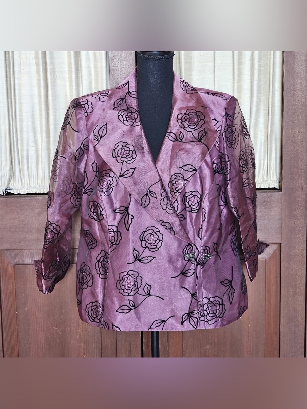 R&M Richards Mauve Floral Satin Blazer Jacket